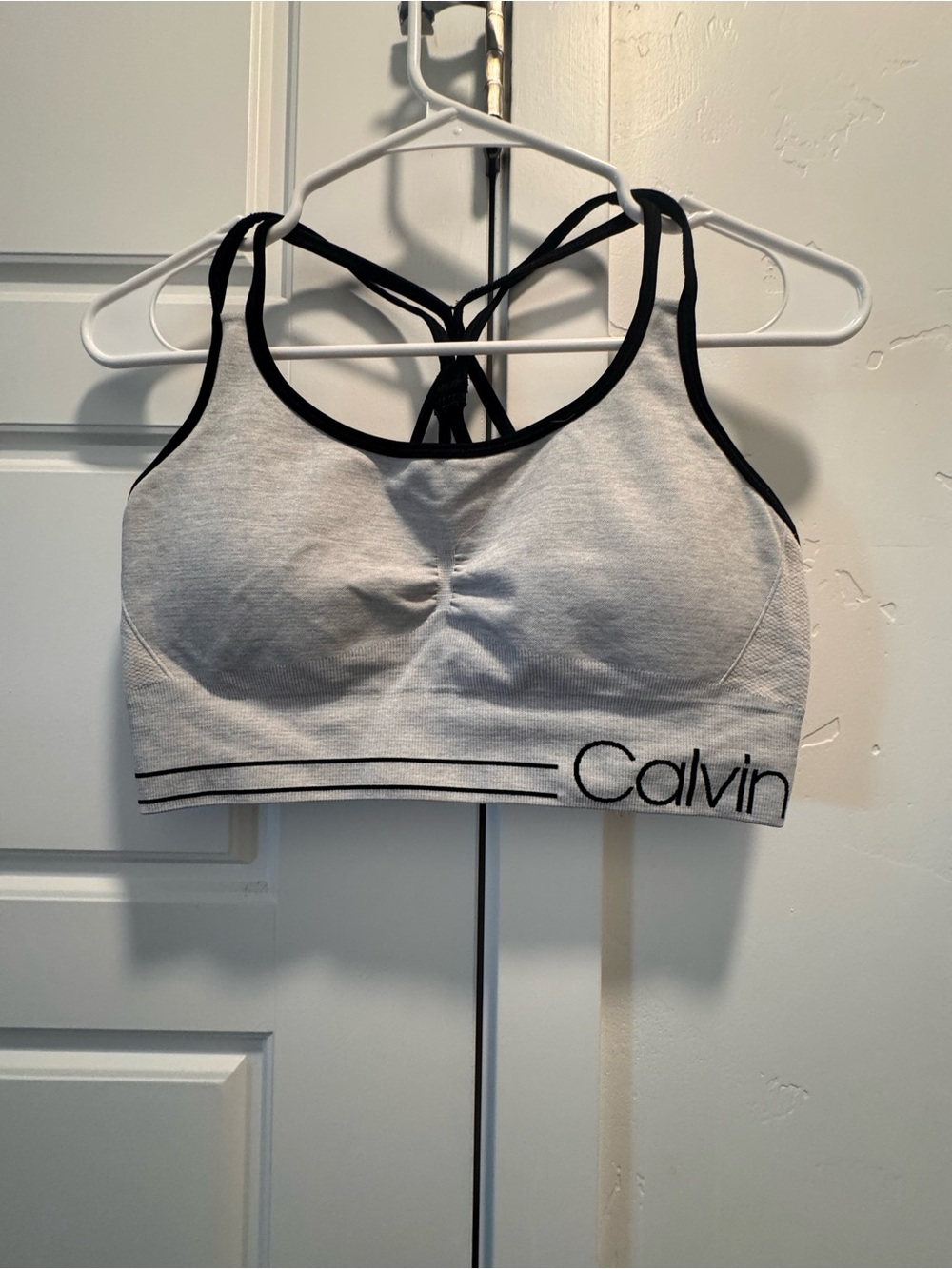 Calvin Klein Light Gray & Black Seamless Strappy Sports Bra